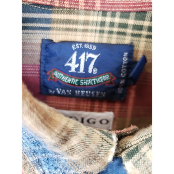 417 by Van Heusen Men's Indigo multicolored Plaid  Shirt Size L cotton VTG - Picture 6 of 12